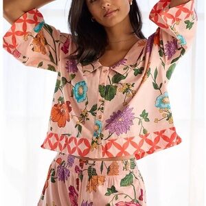 Anthropologie floral printed pajama top blouse